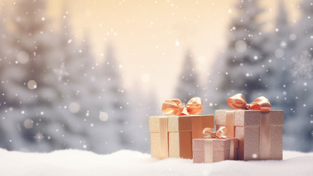 gift box with blur background. festive present for special holiday poster banner and greeting card decorationの素材