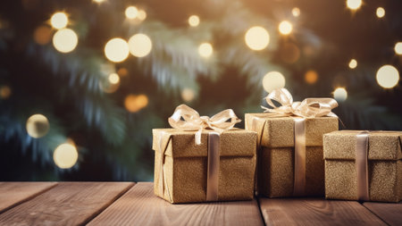 gift box with blur background. festive present for special holiday poster banner and greeting card decorationの素材