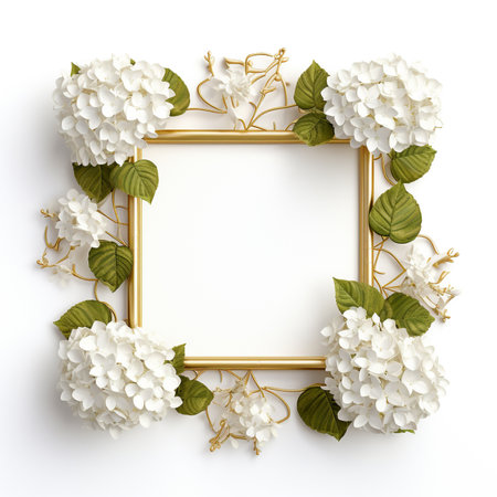 floral square frame on white background with blank space for decorationの素材