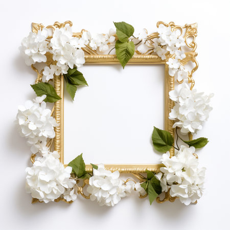 floral square frame on white background with blank space for decorationの素材