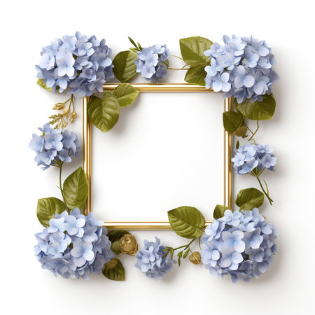 floral square frame on white background with blank space for decorationの素材