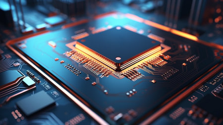computer chip set with electronics motherboard. closed up and selective focusの素材