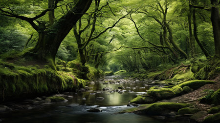 landscape scene with green nature viewの素材