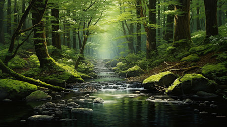 landscape scene with green nature viewの素材