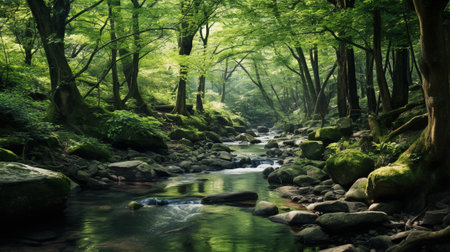 landscape scene with green nature viewの素材