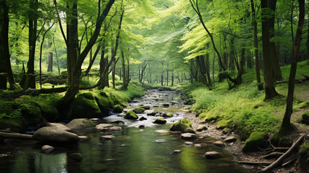landscape scene with green nature viewの素材