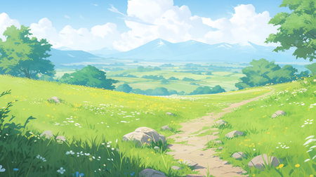 landscape scene with green nature viewの素材