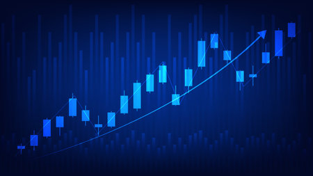 Financial and economic background concept.business statistics with bar graph and candlestick chart show stock market priceのイラスト素材
