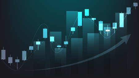Financial business statistics with bar graph and candlestick chart show stock market priceのイラスト素材