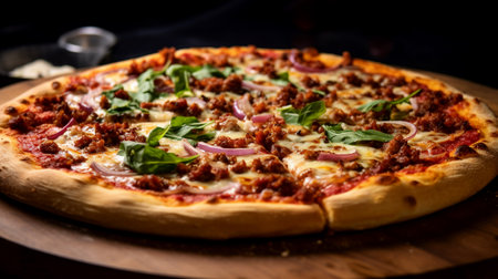 pizza on table. closed up and selective focus. food design for menu and recipe. generative AIの素材