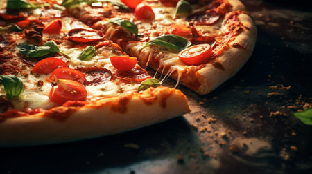 pizza on table. closed up and selective focus. food design for menu and recipe. generative AIの素材