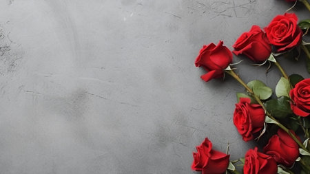 red roses on grey concrete surface background with copy space for decorative design element. generative AIの素材