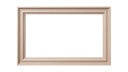 wooden picture frame with blank space isolated on white background for wall decorationの素材
