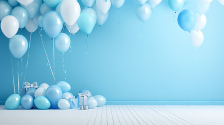 festive birthday party background with festive blue balloons decorationの素材