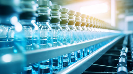 water bottling production line in factory. efficient operations management conceptの素材