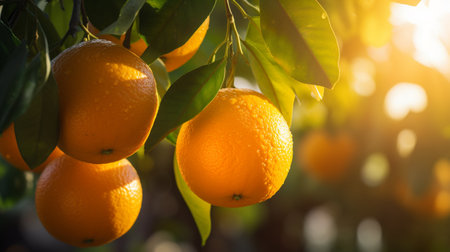 oranges on tree with green leavesの素材