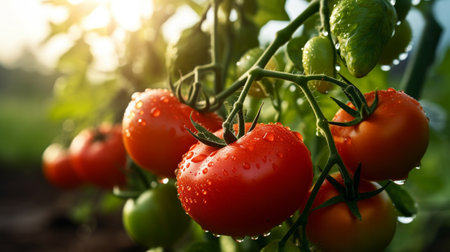 fresh red tomatoes with dropletの素材