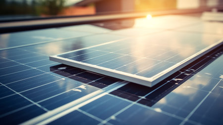 solar panel on house roof with sunlight in a afternoon. alternative energy conceptの素材