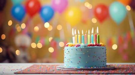 birthday cake with colorful candlesの素材