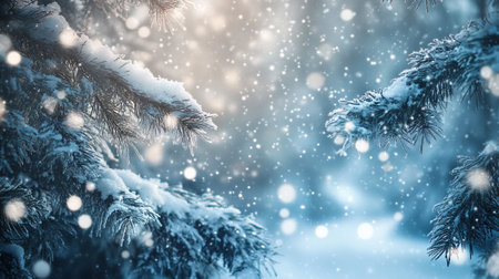 Frozen winter forest with snow covered trees.の素材