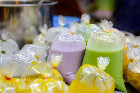 Colorful delicious soybean milk for healthy people in Thailandの写真素材