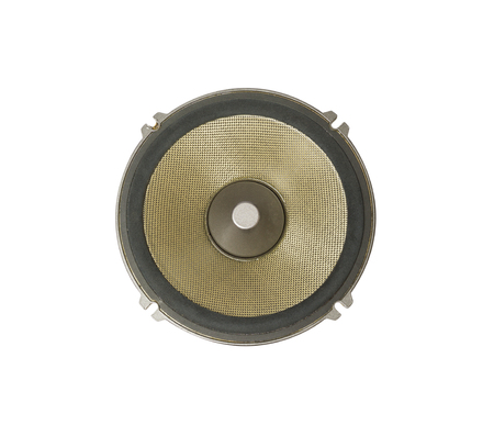 Part of gold and black old car audio speaker, isolated on white backgroundの写真素材