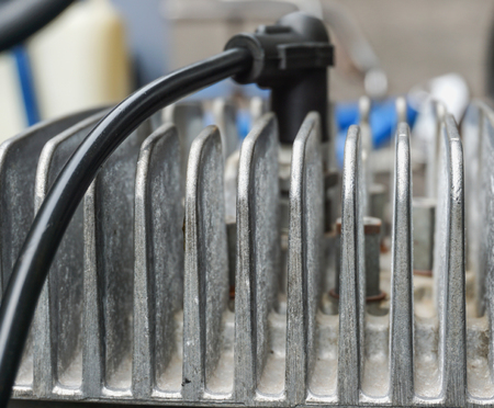 Part of old motorcycle outer detail engine parts in bike repair shop, selective focusの写真素材