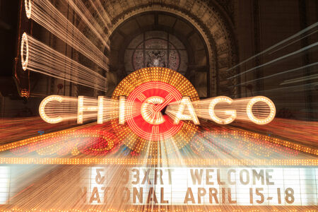 CHICAGO - APRIL 18   The famous Chicago Theater on State Street on April 18, 2014 in Chicago, Illinois, The iconic marquee often appears in films and television のeditorial素材