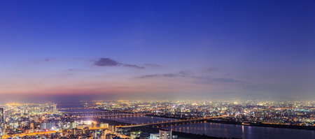 panoramic view of Osaka from the top floor of the highest building in town Symphony Hall, Japanのeditorial素材
