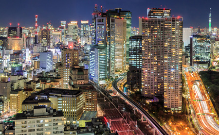 Dense buildings in Minato-ku, Tokyo Japan のeditorial素材