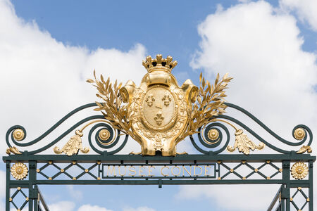CHANTILLY, FRANCE JUNE 19, 2014:view of decoration of the gate in Chantilly castle of France on June 19, 2014. It is a historic castle located in the town of Chantilly. It houses the Museum of Condeのeditorial素材