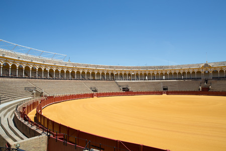 SEVILLE, SPAIN - JUNE 4: Plaza de toros de la Real Maestranza de Caballeria de Sevilla on June 4, 2014, Spain. Also called Plaza de Toros of Seville, it is the oldest spanish bullringのeditorial素材