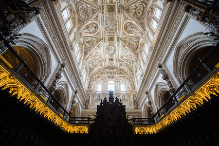 CORDOBA, SPAIN - JUNE 3: Interior view of La Mezquita Cathedral on June 3, 2014 in Cordoba, Spain. The cathedral was built inside of the former Great Mosque. Popular tourist destination in Spain.のeditorial素材