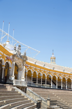 SEVILLE, SPAIN - JUNE 4: Plaza de toros de la Real Maestranza de Caballeria de Sevilla on June 4, 2014, Spain. Also called Plaza de Toros of Seville, it is the oldest spanish bullringのeditorial素材