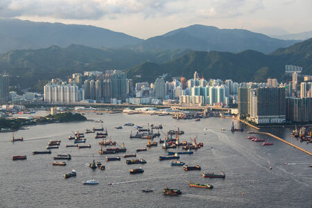 Hong Kong skyline at day  from Victoria Peak.のeditorial素材