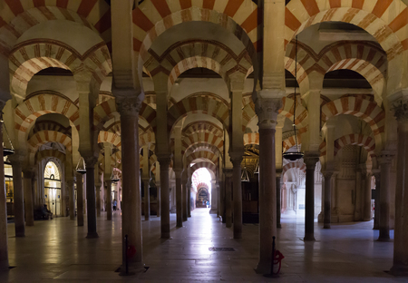 CORDOBA, SPAIN - JUNE 3: Interior view of La Mezquita Cathedral on June 3, 2014 in Cordoba, Spain. The cathedral was built inside of the former Great Mosque. Popular tourist destination in Spain.のeditorial素材