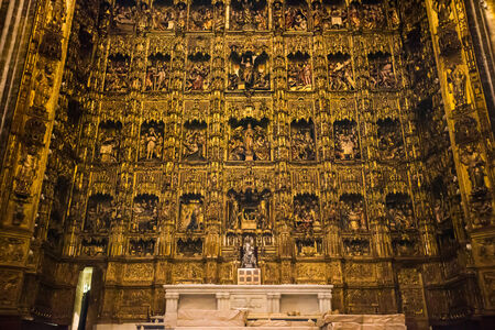 SEVILLE, SPAIN - JUNE 4: Interior of Cathedral of Seville on June 4, 2014 in Seville, Spain. World Heritage Site since 1987, It is the largest Gothic in the world.のeditorial素材