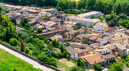 Aerial view of the base city of Carcassonne, seen form the walled city.のeditorial素材