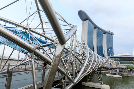 SINGAPORE - FEBRUARY 15: The Marina Bay Sands Resort Hotel on Feb 15, 2014 in Singapore . It is an integrated resort and the world's most expensive standalone casino property at S$8 billion.のeditorial素材