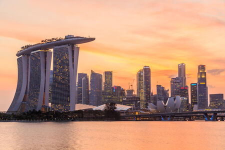 SINGAPORE - FEBRUARY 15: The Marina Bay Sands Resort Hotel on Feb 15, 2014 in Singapore . It is an integrated resort and the world's most expensive standalone casino property at S$8 billion.のeditorial素材