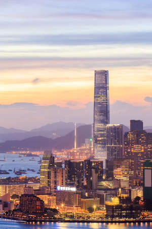 Hong Kong city skyline at sunsetのeditorial素材