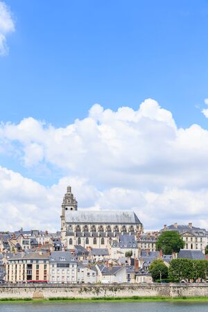 Old town of Blois in the Loire Valley, France. The cathedral of St. Louis on top.のeditorial素材