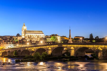 Old town of Blois in the Loire Valley, France. The cathedral of St. Louis on top.のeditorial素材