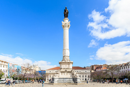 Statue of Don Pedro IV on the Don Pedro square also called Rossio in Lisbon, Portugalのeditorial素材