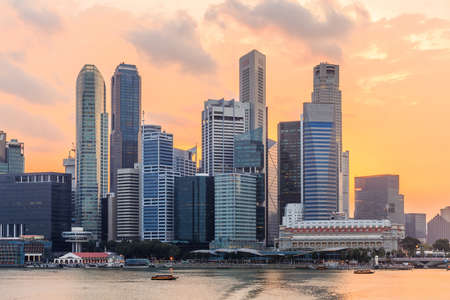 Landmark Marina Bay with sunset in Singapore.のeditorial素材