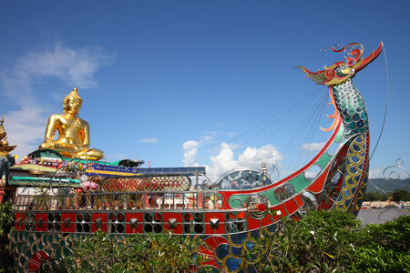 Buddha Lan tue on the boat peacock in Thailandのeditorial素材