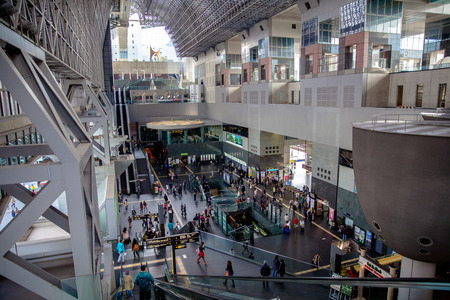 KYOTO, JAPAN - NOVEMBER 28: Kyoto Station is Japan's 2nd train station and its futurism architecture opened amid controversy in 1997 in the otherwise historical city November 28, 2012 in Kyoto, Japan.のeditorial素材