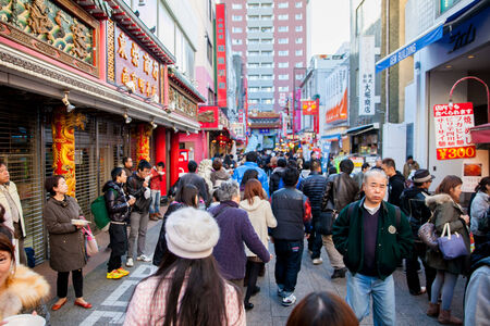 KOBE - NOVEMBER 25: Daytime at Chinatown on November 25, 2012 in Kobe, Japan. Nankinmachi originated in 1868, when Kobe's port was opened to foreigners including Chinese immigrants from Canton, Fukien, and Samgong.のeditorial素材