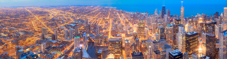 Chicago skyline panorama in twilight sceneのeditorial素材
