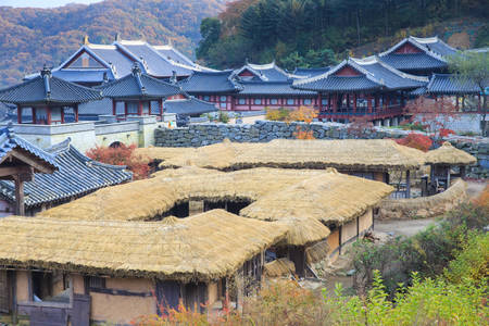 Korean style castle architecture detail in seoul city.のeditorial素材